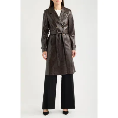 Tahari Asl Embossed Faux Leather Trench Coat In Brown