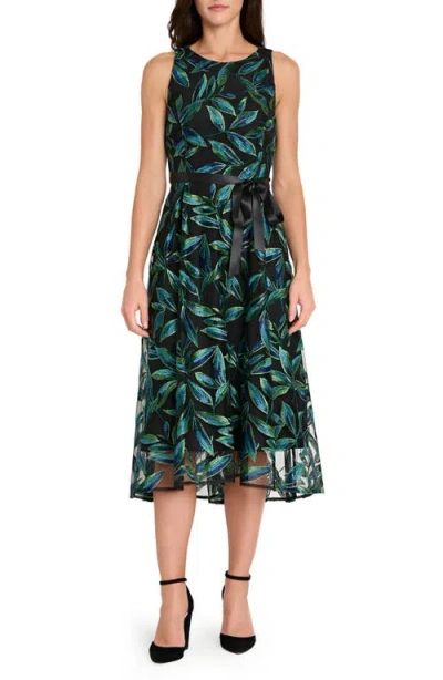 TAHARI ASL TAHARI ASL EMBROIDERED MIDI DRESS