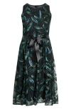 Tahari Asl Embroidered Tie Waist Sleeveless Midi Dress In Green