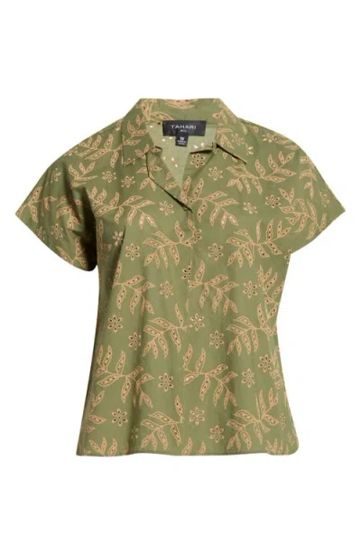 Tahari Asl Eyelet Camp Shirt In Green