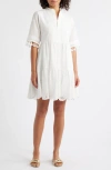 Tahari Asl Eyelet Embroidery Tiered Cotton Shift Dress In White