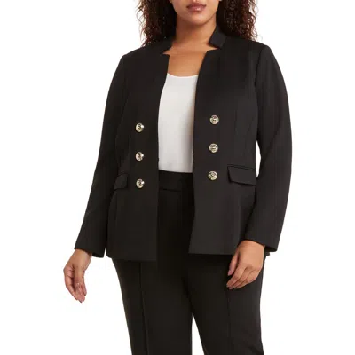 Tahari Asl Faux Double Breasted Ponte Blazer In Black