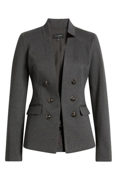 Tahari Asl Faux Double Breasted Stretch Ponte Blazer In Heather Grey