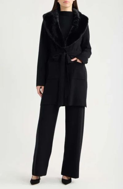 Tahari Asl Faux Fur Collar Cardigan In Black