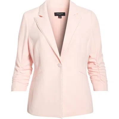 Tahari Asl Faux Pearl Detail Ruched Sleeve Blazer In Pink