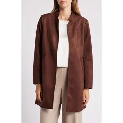 Tahari Asl Faux Suede Long Jacket In Brown