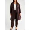 Tahari Asl Faux Suede Trench Coat In Brown