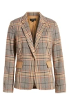 Tahari Asl Faux Suede Trim Plaid Jacket In Cognac Black