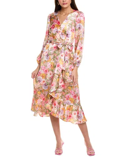 Tahari Asl Faux Wrap Midi Dress In Pink