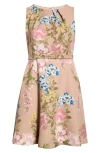 Tahari Asl Floral Belted Pleat Neck Dress In Multi