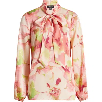 TAHARI ASL TAHARI ASL FLORAL BOW NECK CHARMEUSE TOP