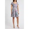 Tahari Asl Floral Brocade Fit & Flare Dress In Ice Blue Multi
