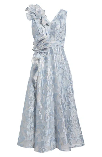Tahari Asl Floral Burnout Cocktail Dress In Ice Blue Gold