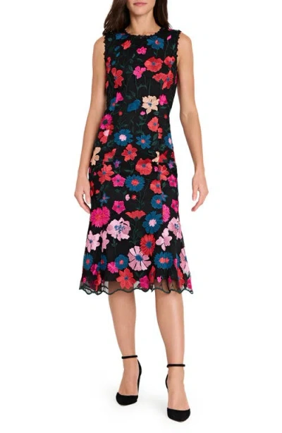 Tahari Asl Floral Embroidered Midi Dress In Multi