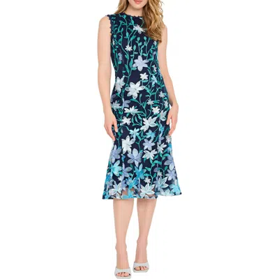 Tahari Asl Floral Embroidered Sleeveless Midi Dress In Multi