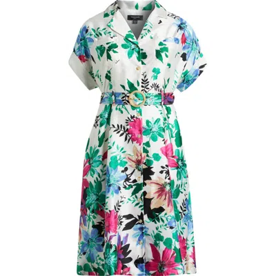 Tahari Asl Floral Midi Shirtdress In Ivory Multi