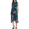 Tahari Asl Floral Pleated Midi Dress In Multi
