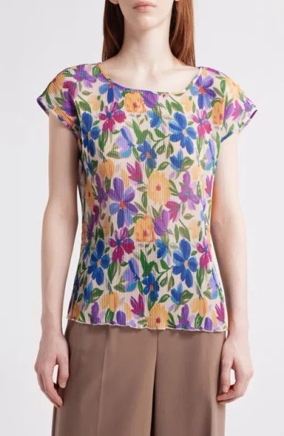 Tahari Asl Women's Floral-print Plisse Blouse In Sand Jungle