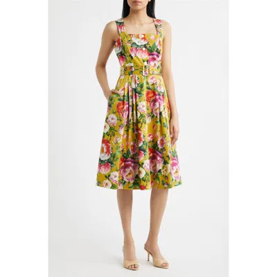 Tahari Asl Floral Print Fit & Flare Sundress In Orange