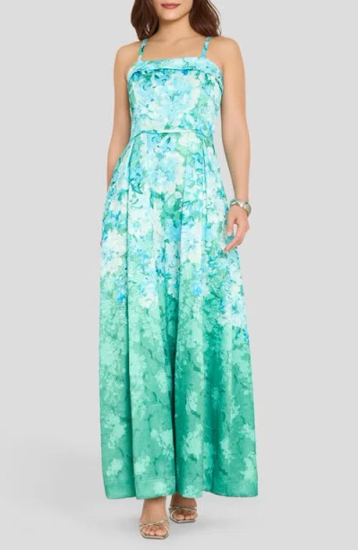 Tahari Asl Floral Print Sleeveless Maxi Dress In Green