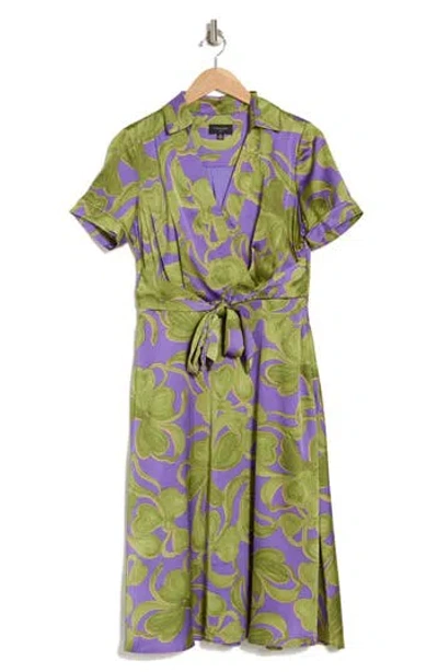 Tahari Asl Floral Print Wrap Dress In Iris Lime