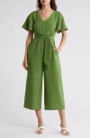 Tahari Asl Flutter Sleeve Wide Leg Jumpsuit In Avocado