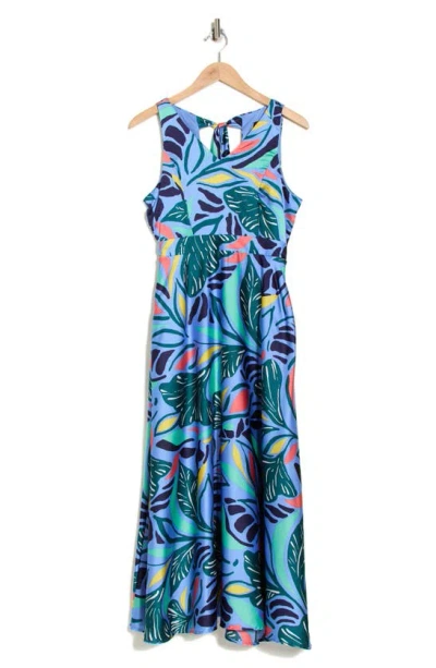 Tahari Asl Foliage Print Maxi Dress In Summer Sky Multi