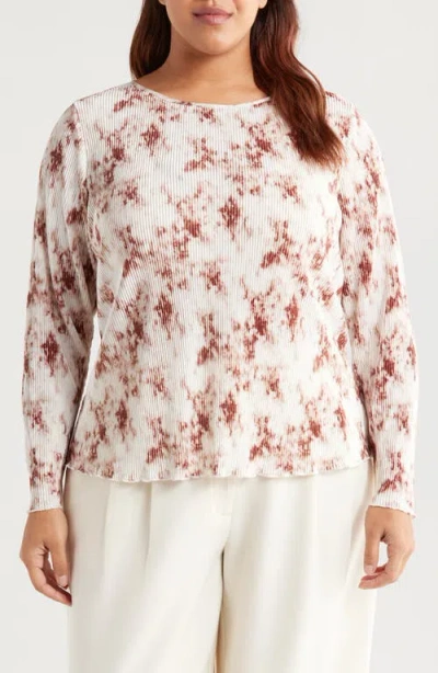 Tahari Asl Fortuny Pleated Top In Ivory,clay Multi