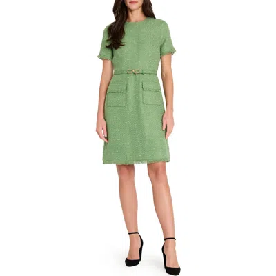 Tahari Asl Fray Bouclé Dress In Green