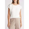 Tahari Asl Fringe Neck Satin Top In Ivory