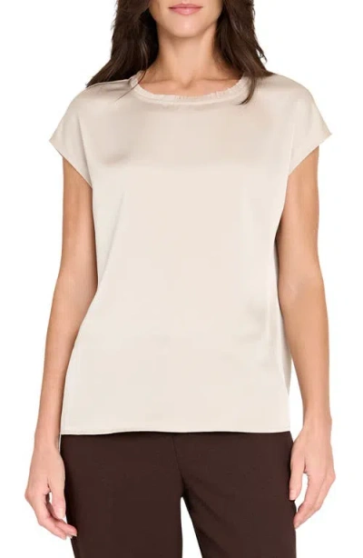 Tahari Asl Fringe Satin Top In Neutral