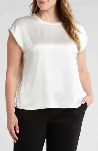 Tahari Asl Fringe Satin Top In Ivory