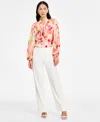 Tahari Asl Womens Peak Lapel Blazer Long Sleeve Printed Bow Neck Blouse Straight Leg Pants In White