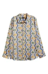Tahari Asl Geo Print Satin Button-up Shirt In Blue Chains