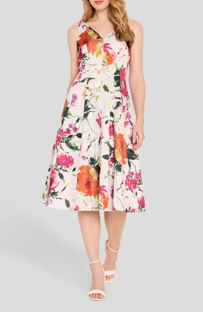 Tahari Asl Hardware On Print Fit & Flare Dress In Multi