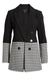 Tahari Asl Houndstooth Colorblock Blazer In Black Ivory