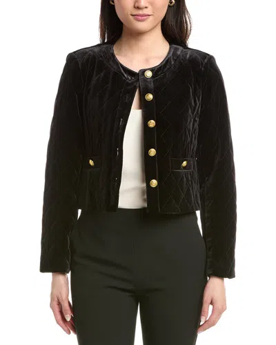 Tahari Asl Quilted Crop Velvet Jacket In Black