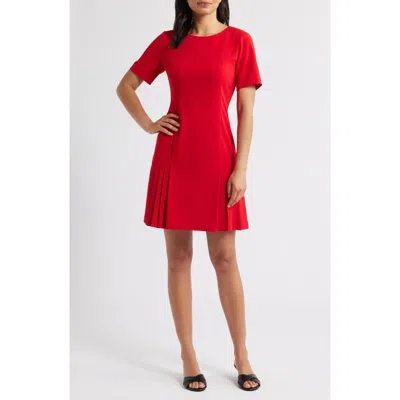 Tahari Asl Kick Pleat Short Sleeve Stretch Crepe Dress