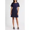Tahari Asl Kick Pleat Short Sleeve Stretch Crepe Dress In Blue