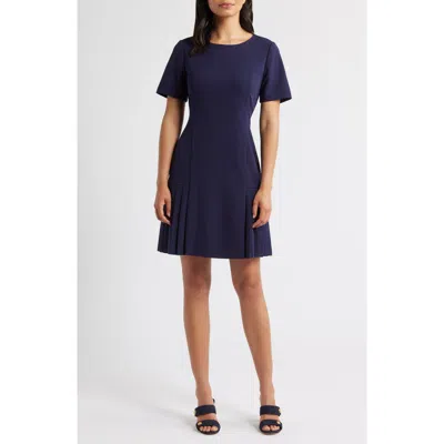 Tahari Asl Kick Pleat Short Sleeve Stretch Crepe Dress