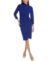 Tahari Asl Mock Neck Side Twist Sheath Dress In Blue