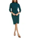 Tahari Asl Mock Neck Side Twist Sheath Dress In Green