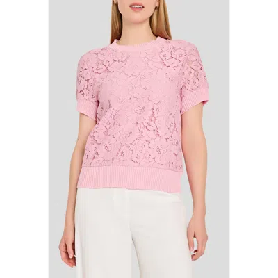 Tahari Asl Lace Front Sweater In Pink