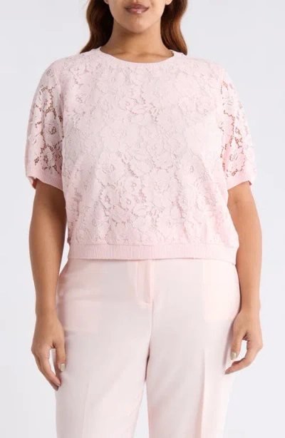 Tahari Asl Lace Front Sweater In Pink