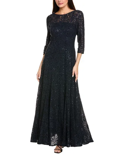 Tahari Asl Lace Gown In Blue