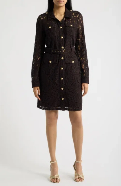 Tahari Asl Lace Long Sleeve Shirtdress In Black