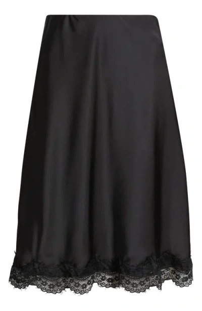 Tahari Asl Lace Trim Satin Skirt In Black