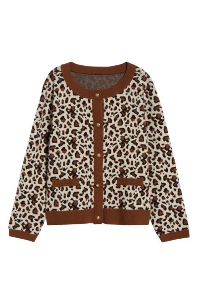 Tahari Asl Leopard Jacquard Cardigan In Brown