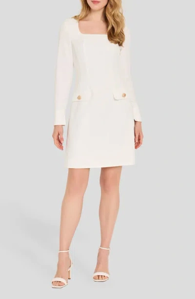Tahari Asl Long Sleeve Crepe Sheath Dress In White