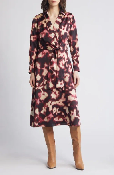 Tahari Asl Long Sleeve Faux Wrap Shirtdress In Purple